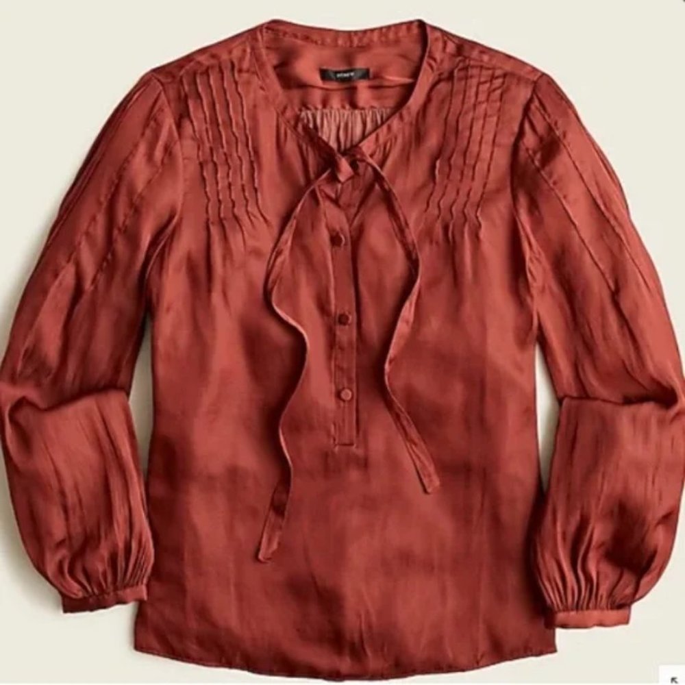 J.Crew featherweight satin tie-neck top